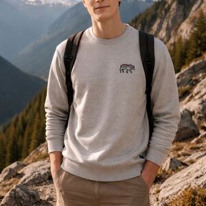 Patagonia Light Gray Crewneck Sweatshirt with Bear Logo